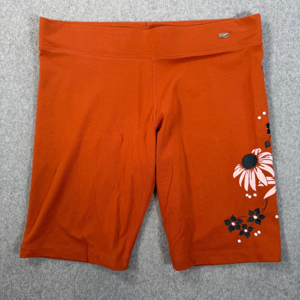 Nike Floral Bike Shorts Women's X-Large Rust Orange High Rise Elastic Waist